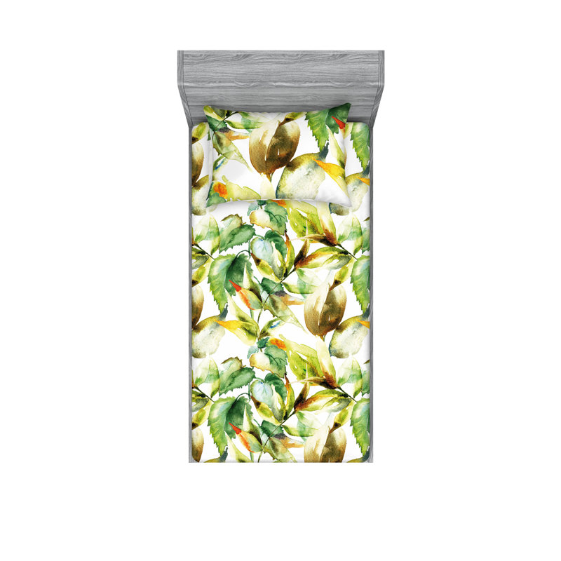 Drap-housse et taies décoratives 3 pièces Ambesonne, Vert, chocolat / floral