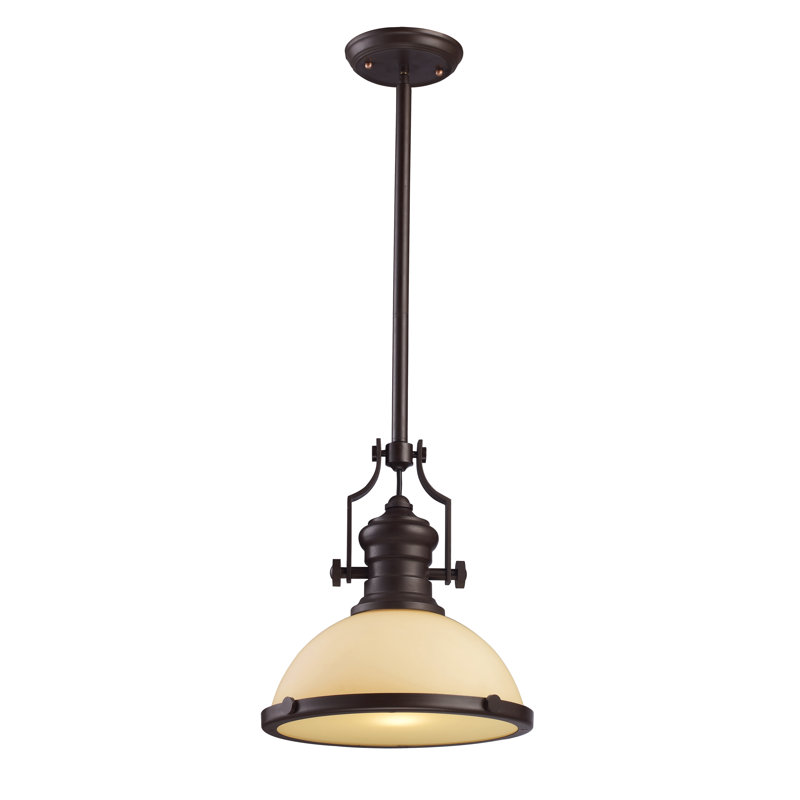Luminaire suspendu à 1 lumière de 13 po de large Chadwick - Bronze huilé, H 14 po x l 13 po x P 13 po, Beige, Bronze
