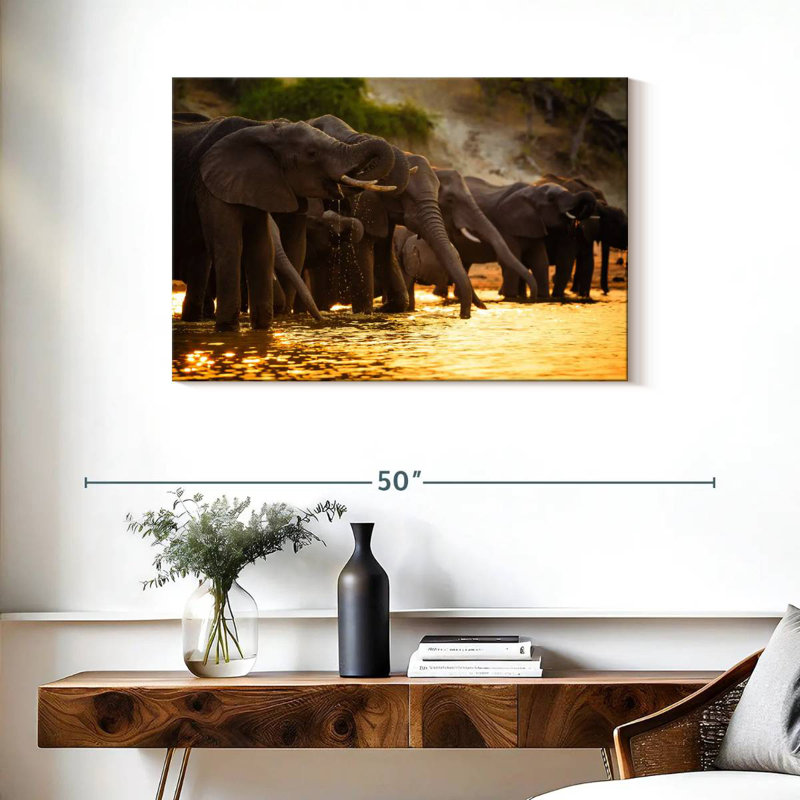 Éléphants dans la savane, H 24 po x l 36 po