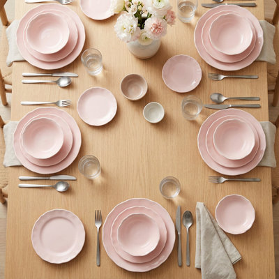 Fleur Scalloped Powder Pink Porcelain Dinnerware Set (24-Piece Service for 6)