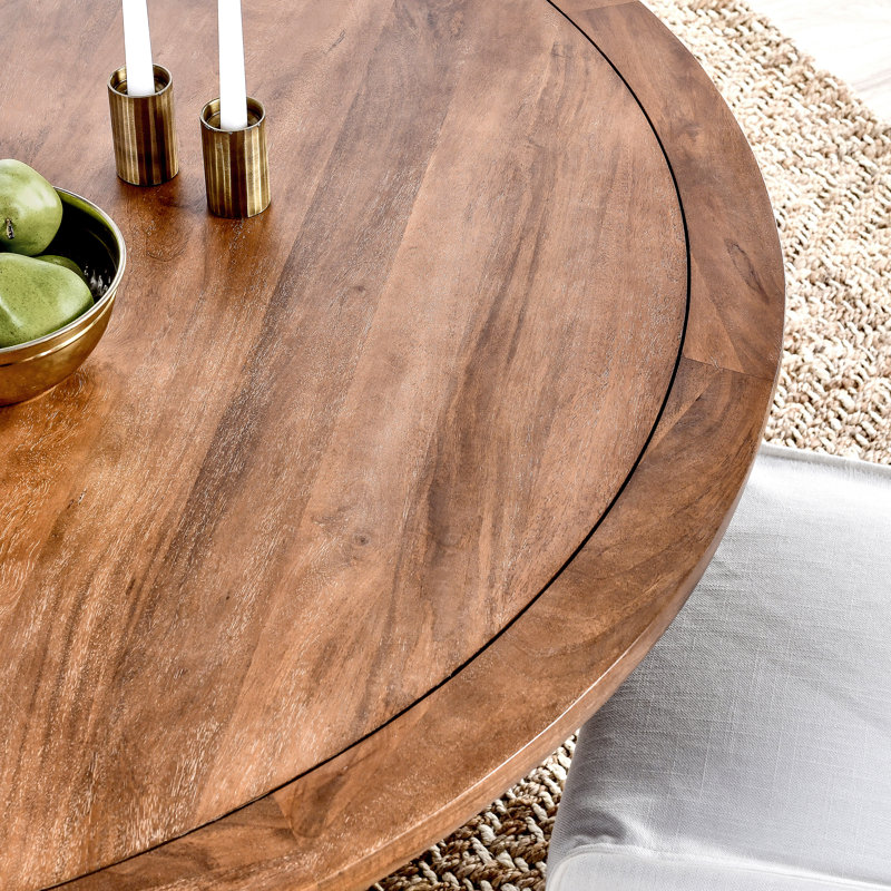 Selena Round Solid Wood Dining Table, Brown