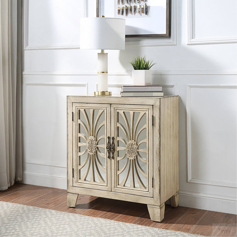 Console blanc antique avec portes en miroir