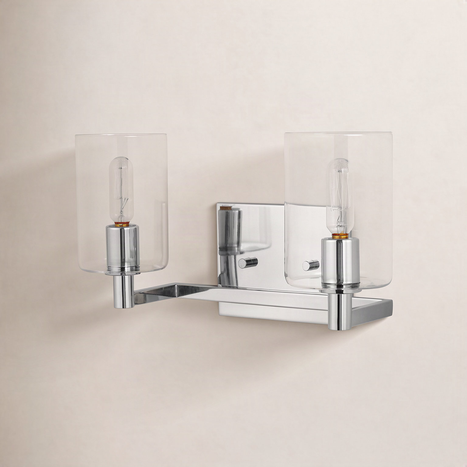 Haines 2 Light Transparent Dimmable Vanity Light, Chrome