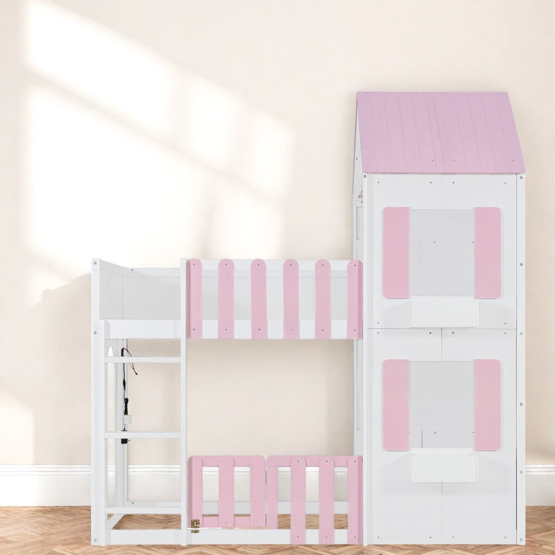 Lits superposés avec rangement, 2 places, en MDF et bois, style moderne et gain de place., Pink