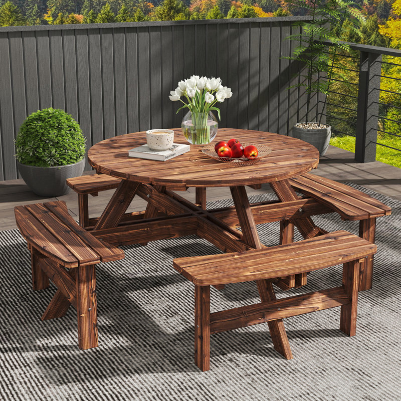 8-Seater Carbonized Wood Garden Dining Set 