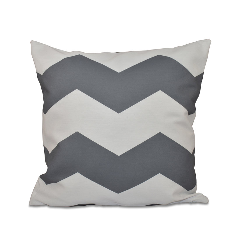  Chevron Stripes Geometric Outdoor Square Pillow Cover & Insert, 16" x 16", Steel Gray