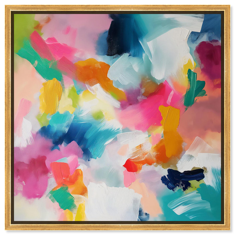 Gossamer Colors Canvas Modern Colorful Print by Art Remedy, 41" H x 41" W x 1.8" D, Gold Floater Framed
