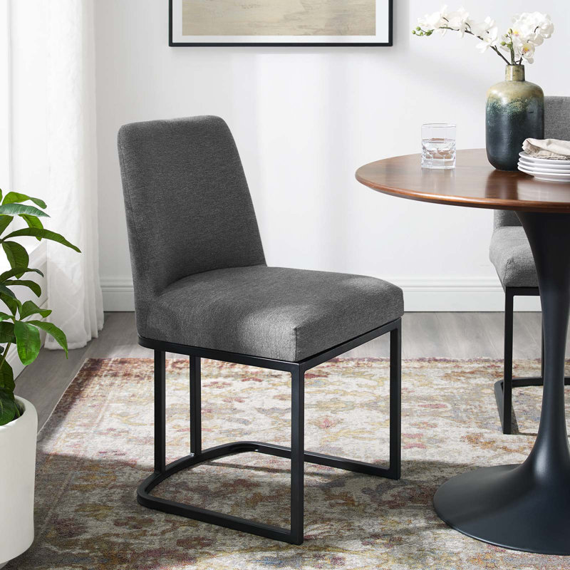 Chaise d'appoint de salle à manger en velours Amplifier Base Performance, Polyester gris anthracite, Noir