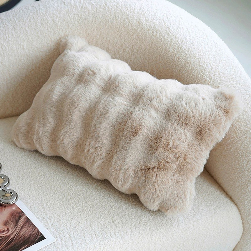 Faux Fur Throw Pillow, 12"H x 20"W, Beige, Rectangular