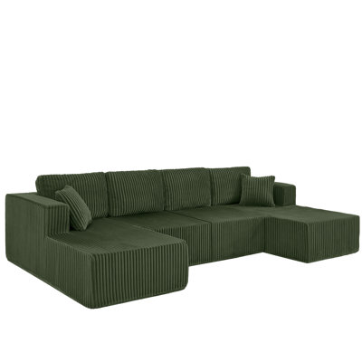 Spacious U-shaped Sectionals Sofa, Green Foam Upholstery, Modern Living