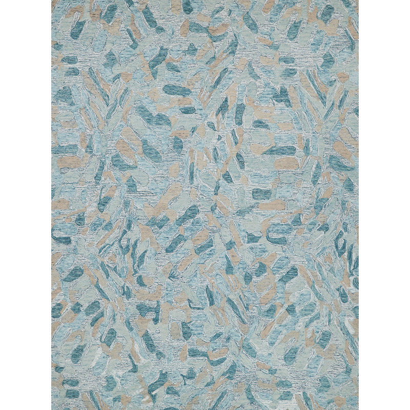 Botanica Turquoise/Ivory/Multi New Zealand Wool hand-tufted Area Rug, Rectangle 2' x 3'