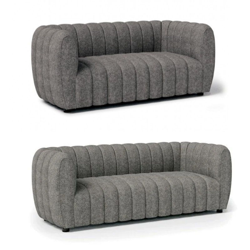 Ensemble de canapé et causeuse Hery, Boucle, capitonnage à canal vertical, Gris