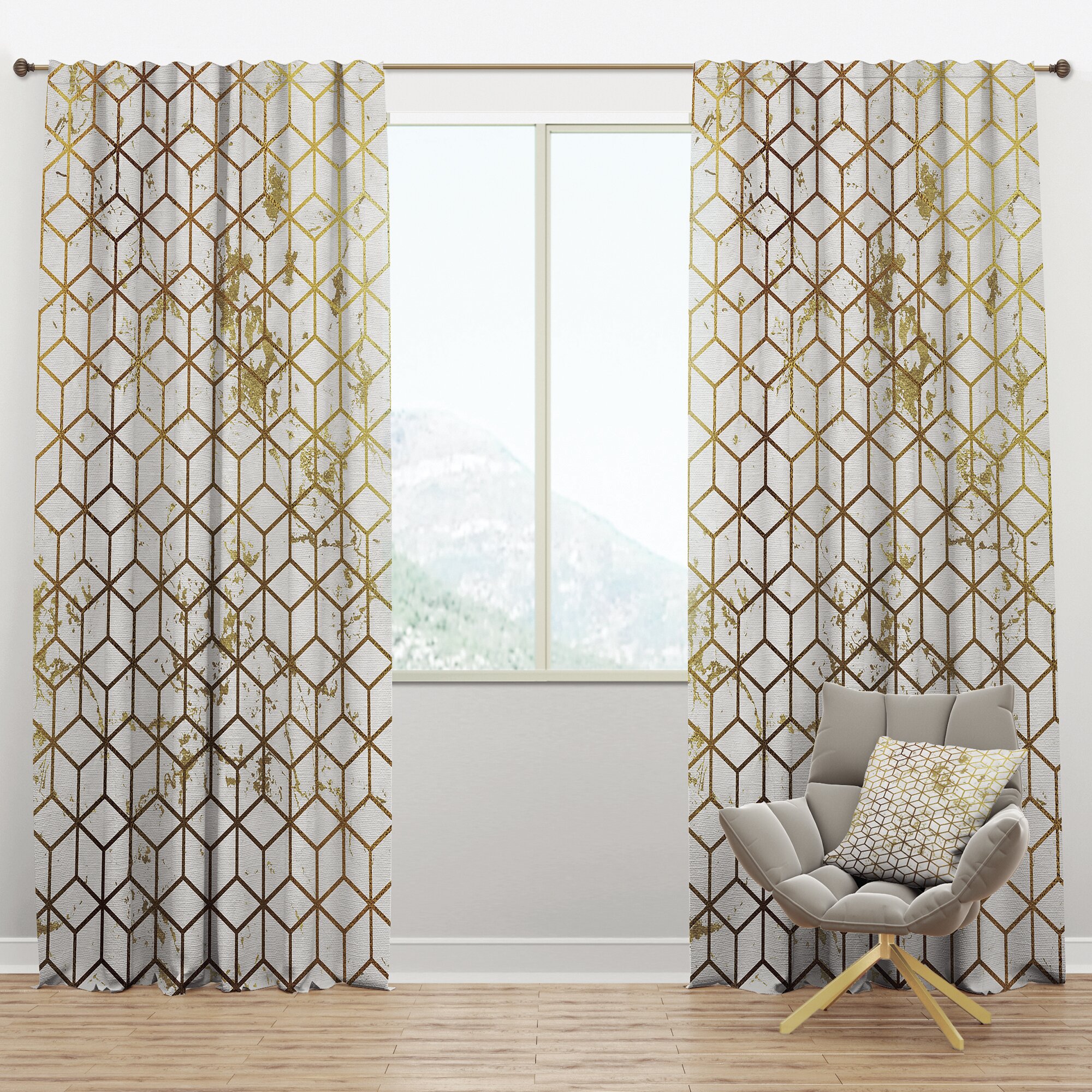 Design Art Cubes Geometric Semi-Sheer Thermal Rod Pocket Single Curtain ...