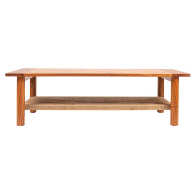 Rectangular Acacia Wood and Jute Coffee Table