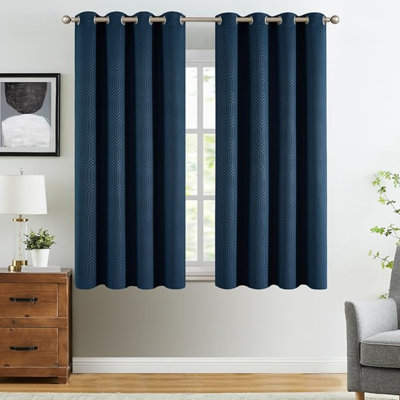 Rideaux occultant Jinchan à 80% pour la chambre à coucher, rideaux en relief texturé de 72 pouces de longueur, rideaux à motifs géométriques pour le salon, habillages de fenêtre Art déco, ensemble de 2 panneaux à œillets, bleu, l 50 x L 72