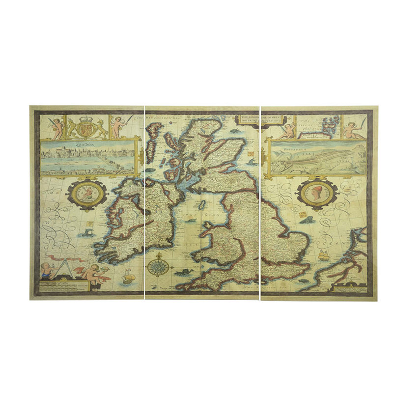S/3 Rectangular Canvas Map Wall Art