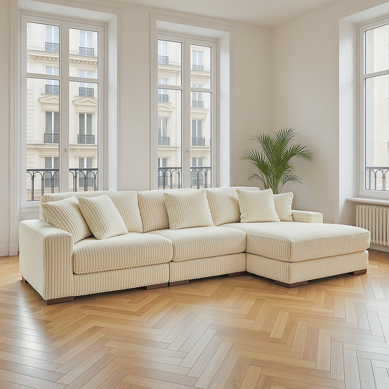 Lindyn 3 - Piece Upholstered Sectional, Cream Polyester, Right Hand Facing