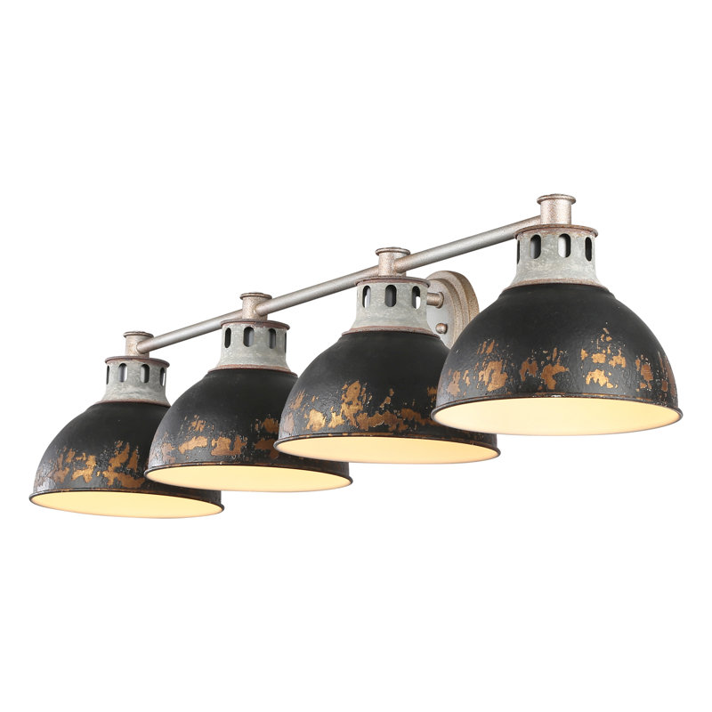 Kinsley 4-Light Vanity Light in Aged Galvanized Steel with Antique Black Iron, Black