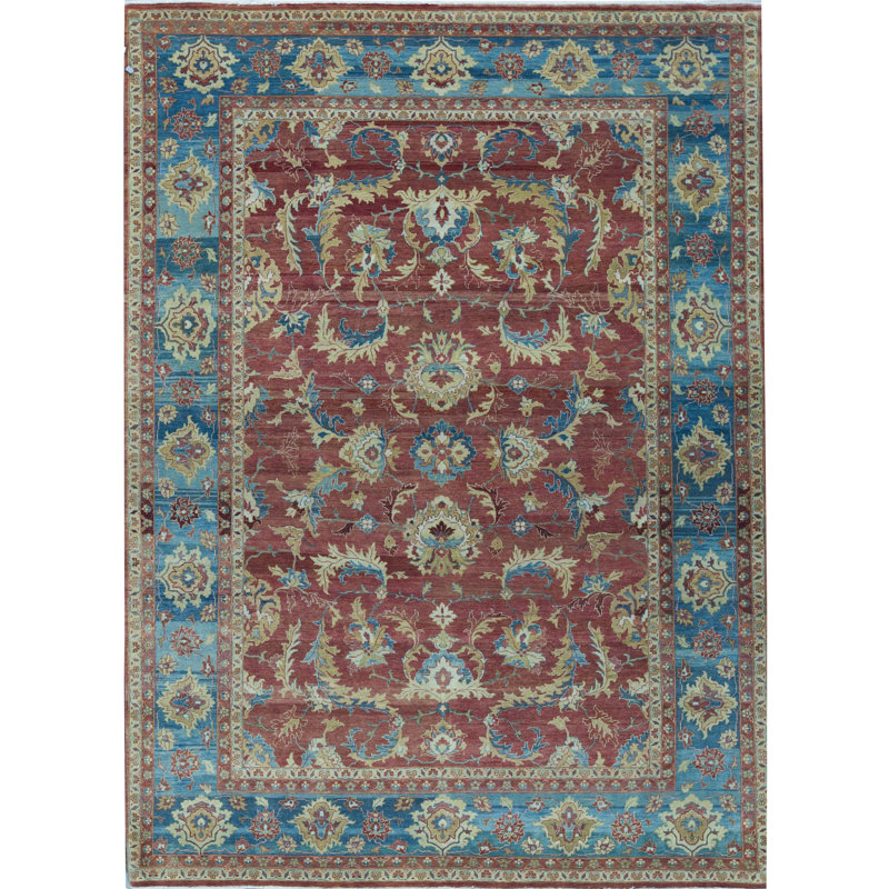 Tapis rouille et bleu foncé noué à la main de haute qualité