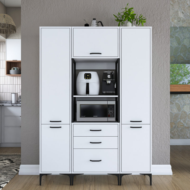 Kitai Modern Multi-Purpose Cabinet, White, 55.1 x 78.2 x 15.7 inches | 100% Melamine Coated E1 Quality Chipboard, Thickness: 0.7 inches | Numerous Shelves, Wall-Mountable, Additional Storage for Home & Office