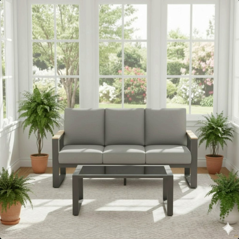 2-Piece 3-Seat Outdoor Sofa Couch Set, Black/Gray