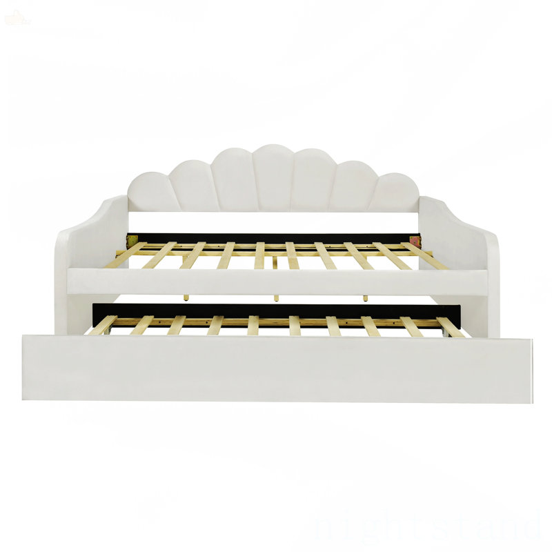 Full Size Upholstery Daybed Frame With Shall Shaped Backrest And Trundle