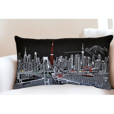 Tokyo Daylight Skyline Lumbar Decorative Pillow