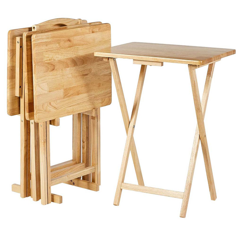 TV Dinner 4-Pack Rectangular Folding Tray Table With Storage Rack, Espresso, 14.6"L X 19"W X 26"H, Natural Wood