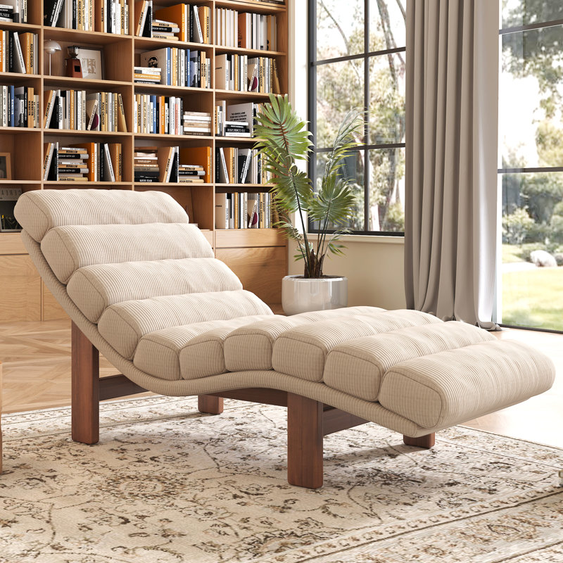 Chaise longue rembourrée en velours côtelé, Beige