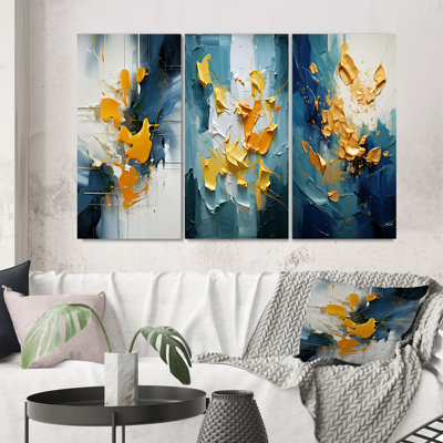 " Spring Bliss Abstract Turquoise And Yellow " 3 - Pieces