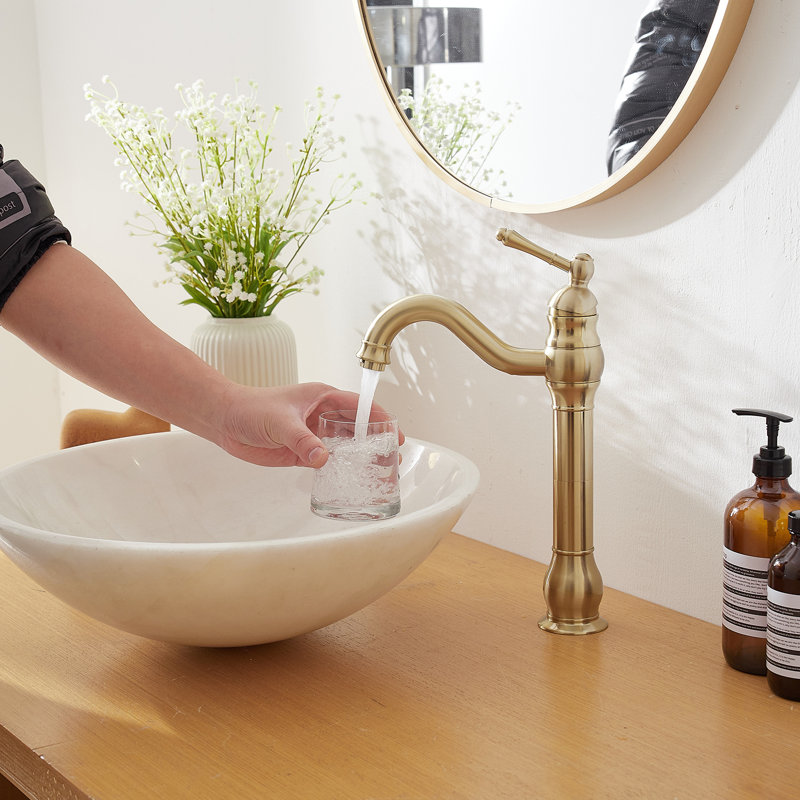 Waterfall Single Hole Single-Handle Vessel Bathroom Faucet, Brushed Gold