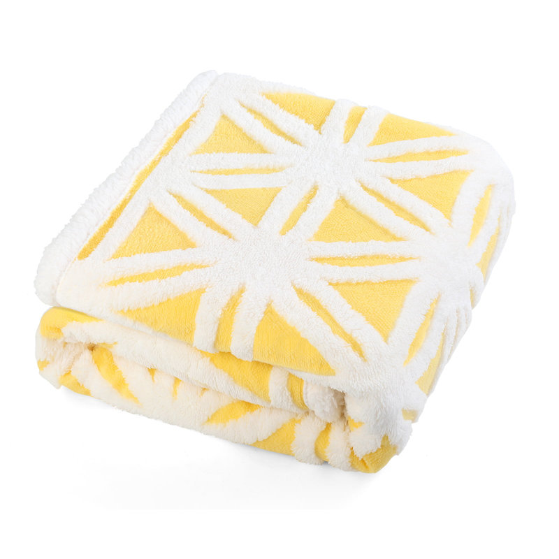 Jeté léger en sherpa Oumilen, Jaune/blanc
