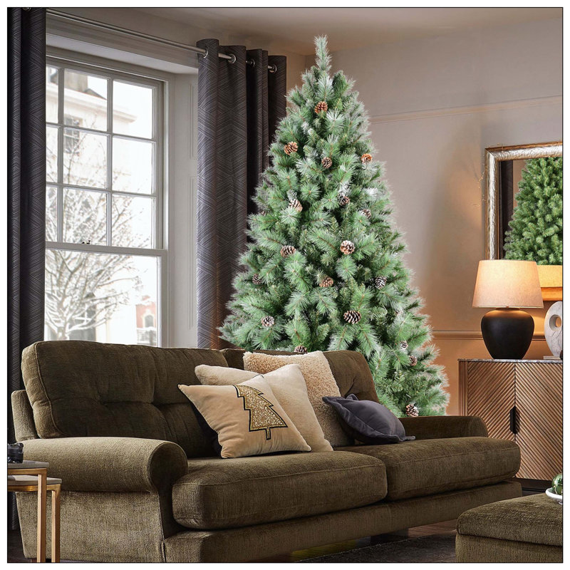 Arbre de Noël avec 102 pommes de pin - 1858 extrémités, branches mixtes en PVC et en aiguilles dures, structure à charnières pour une installation facile, support en métal robuste - arbre de Noël réaliste