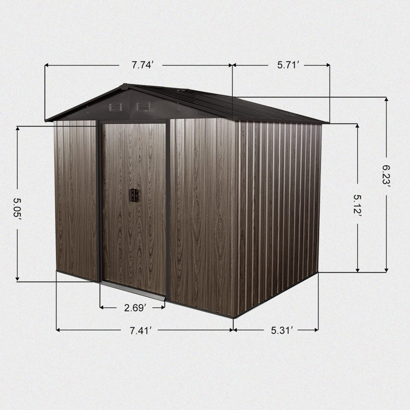 Remise de rangement horizontale en métal l 7 pi x P 6 pi