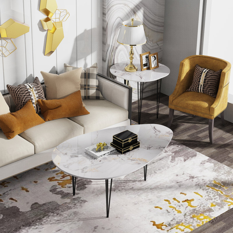 Logenita 2 - Piece Marble Top Living Room Table Set
