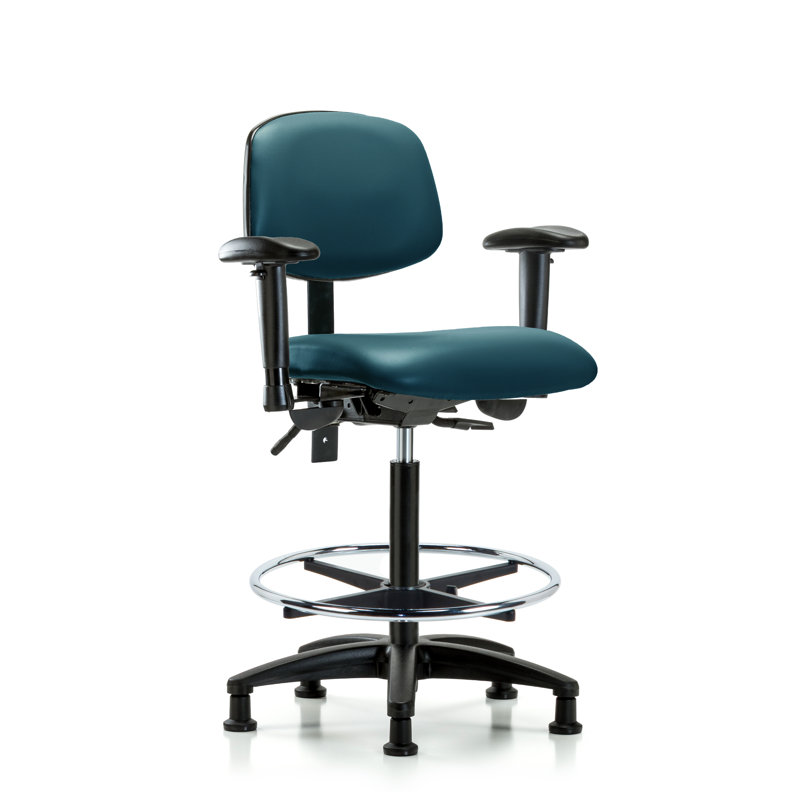 Chaise de travail en vinyle Lakel, Bleu marine, Patins, Oui
