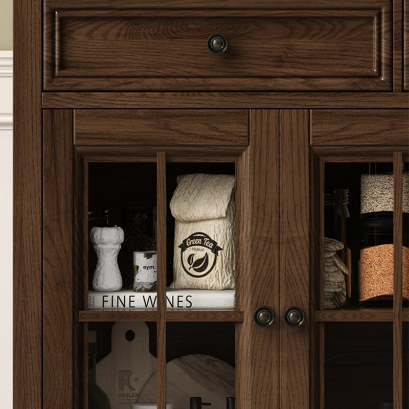 All Solid Wood Simple Wall Storage Cabinet 58.66'' Kitchen Pantry, Brown