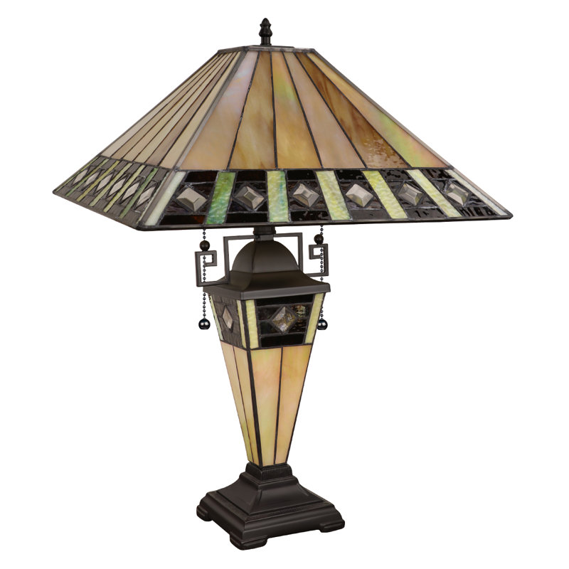 CHLOE Lighting GILES Tiffany-Style 3-Light Mission Double Lit Table Lamp 16" Shade