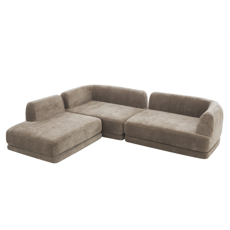 Canapé modulaire à compression en L 115 po avec assise profonde et méridienne Boneless Evren, Brun