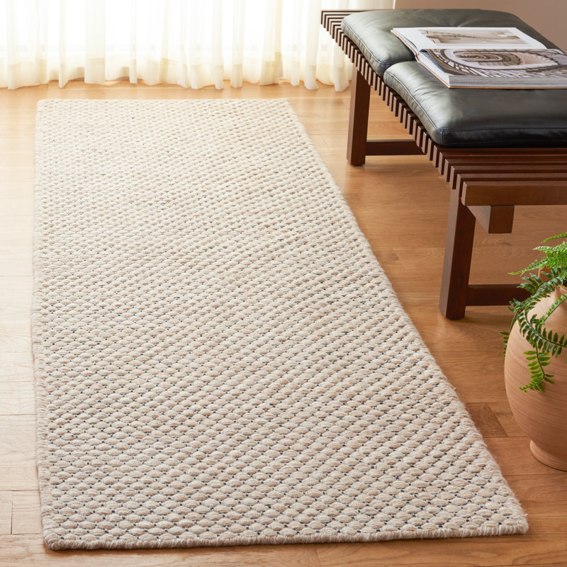Vermont Hand Woven Wool/Cotton Solid Color Rug in Beige, Runner 2'3" x 8"