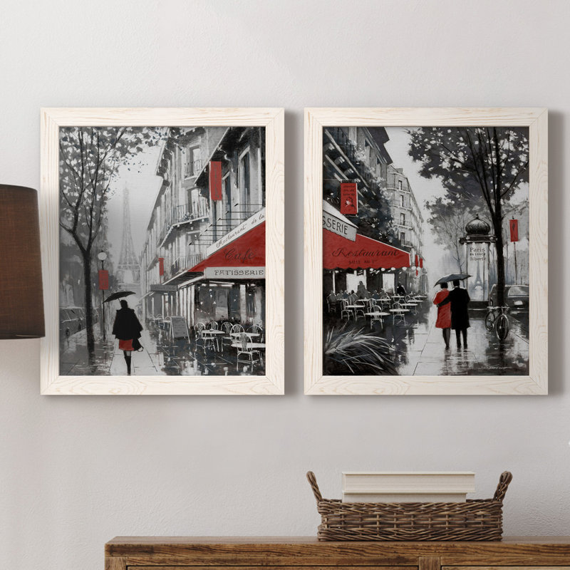 «Rainy Paris I», ensemble de 2 reproductions d'art, H 24 po x l 36 po x P 1,5 po, Toile blanche encadrée, Pas de tapis