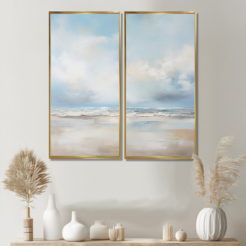 Coastal Beach Minimal Scenery V - Coastal Coastal Ocean, art mural, H 32 po x l 32 po, Impression encadrée flottante, Doré