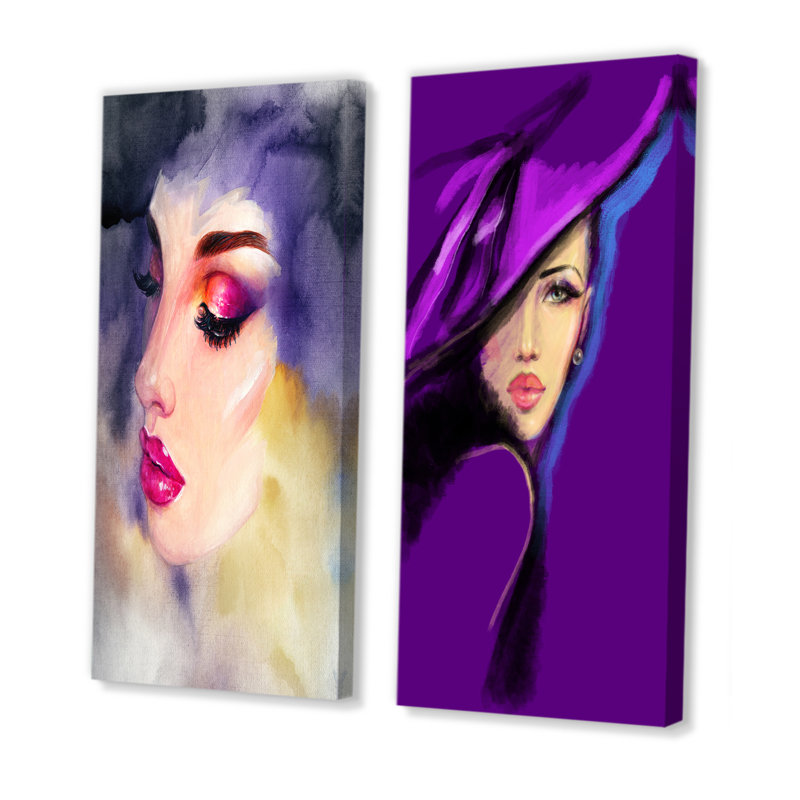 «Purple Mannequin Woman Portrait», ensemble de 2 impressions sur toile, H 20 po x l 24 po x P 1 po, Toile tendue