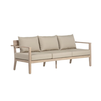Ladaryl Outdoor Sofa in Wire Brushed Eucalyptus Wood with Cushions
