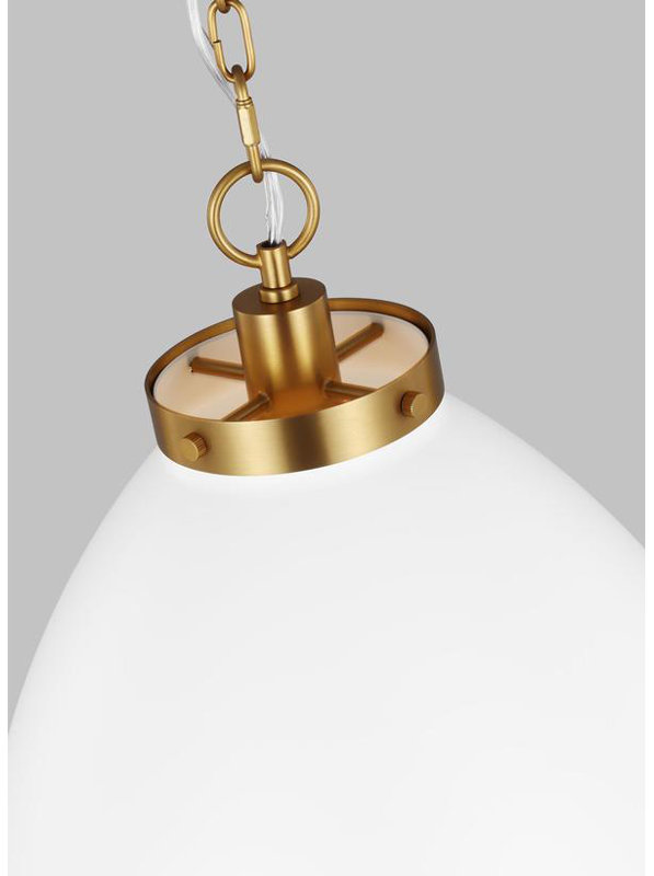 1 - Light Single Pendant, Burnished Brass, Matte White, 13.5" H x 15.625" W x 15.625" D