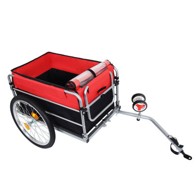 Bike Cargo Trailer Aluminum Luggage Cart 20" Wheel Folding Groceries Hauler with Safe Hitch System Removable Cover, Oxford Fabric for Cycling Travel