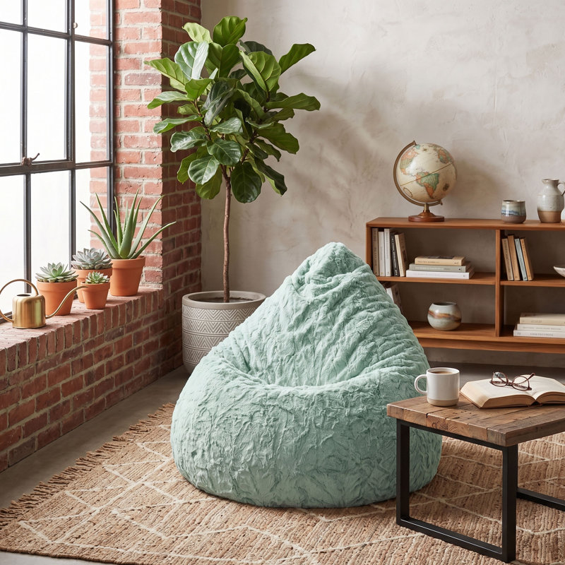 Fauteuil à billes et chaise longue Fluffy, 100 % polyester sauge