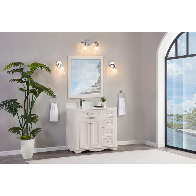 36" Solid Wood Sink Vanity  With 1' Artificial Stone Top, Dreamy White