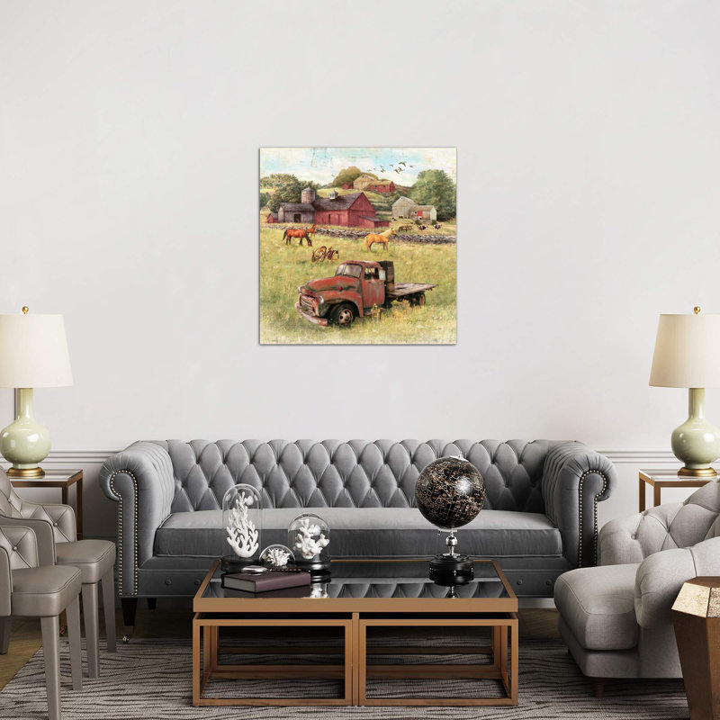 Barns And Old Truck - Wrapped Canvas Print, 66.04 cm H x 66.04 cm W x 3.175 cm D