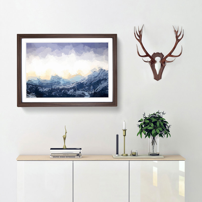 Yellow Sky Above the Mountain in Abstract - Picture Frame Graphic Art Print, 40cm H x 60cm W x 2cm D, Walnut